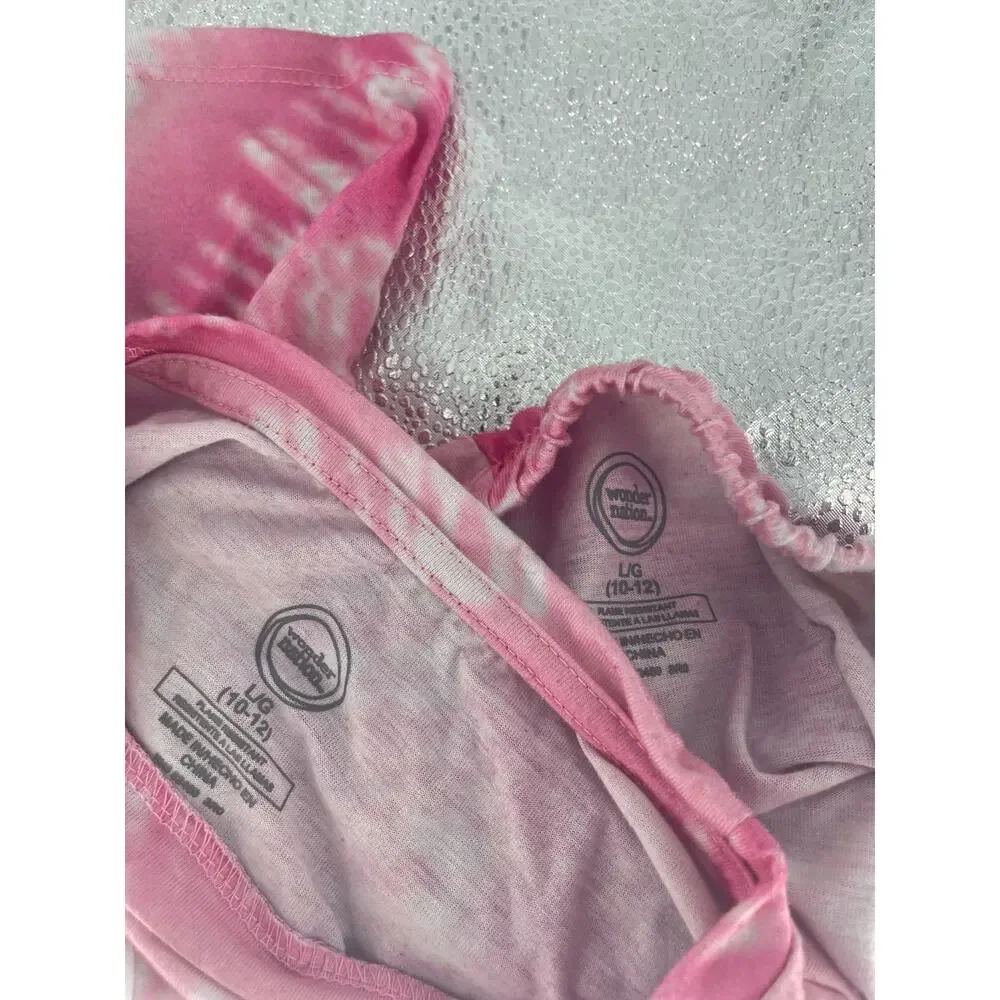 Wonder Nation Pink Tie Dye Flamingo Graphic Girls Outfit Youth Size Large 10-12